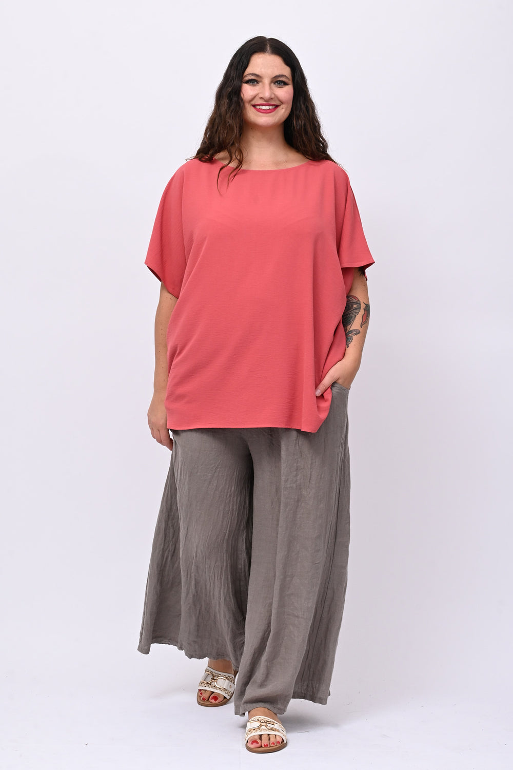 Pantalone palazzo lino - Fango