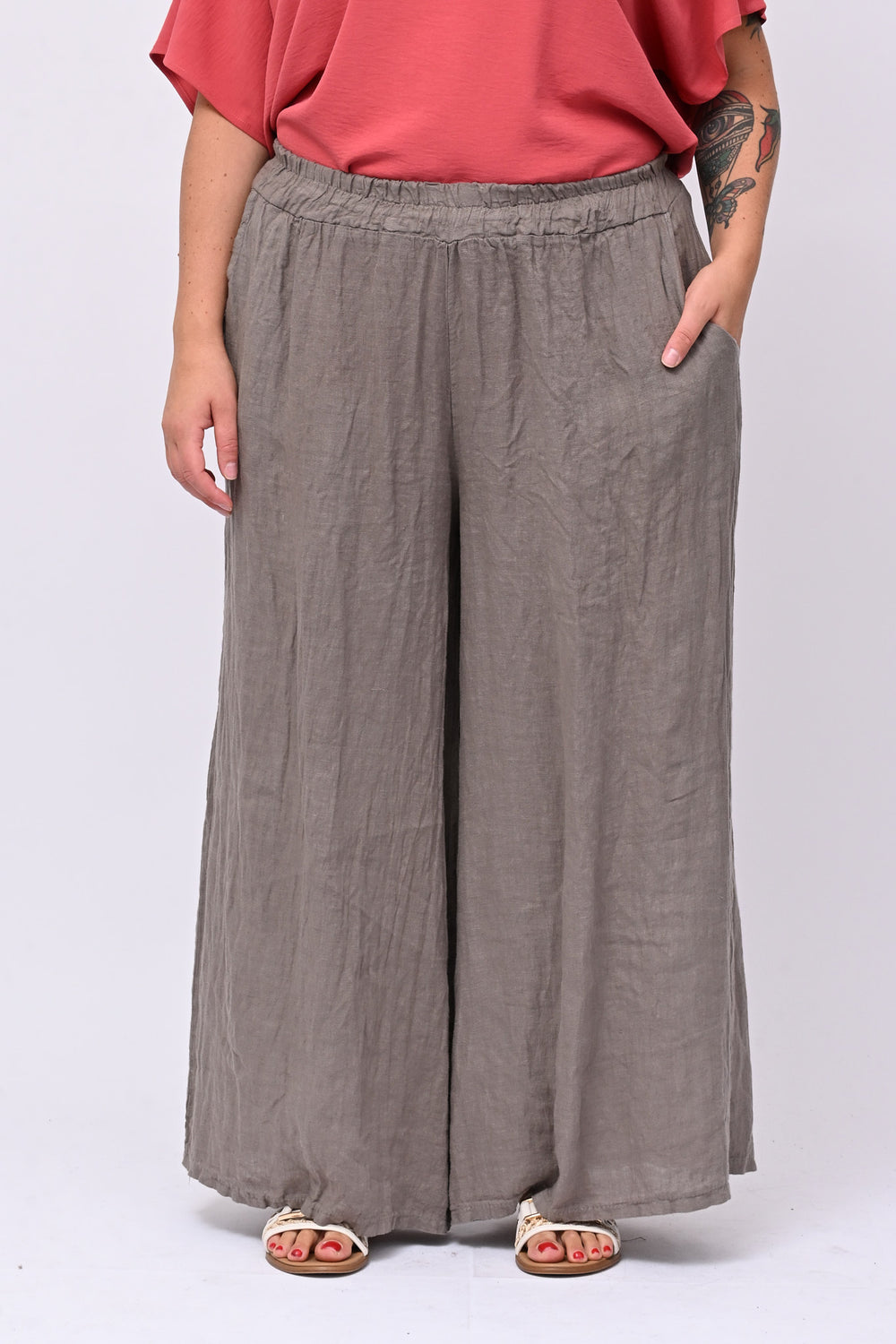 Pantalone palazzo lino - Fango