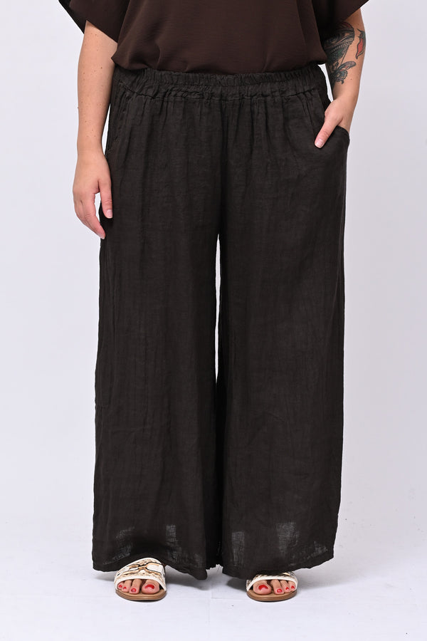 Pantalone palazzo lino - Moro