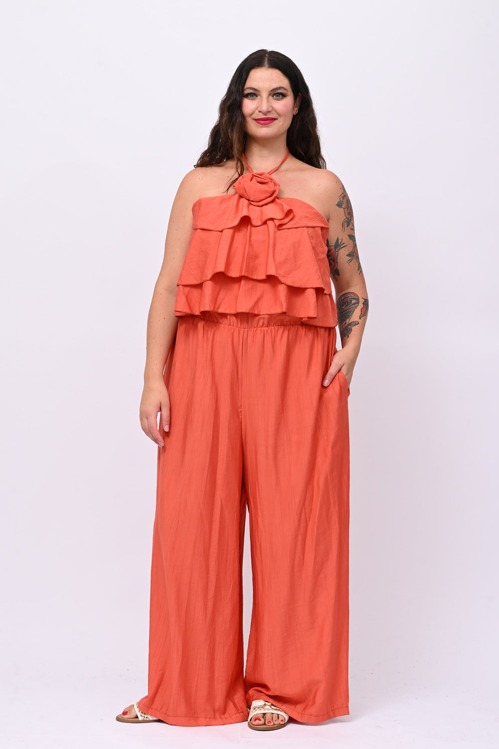 Jumpsuit rouches fiore - Coccio