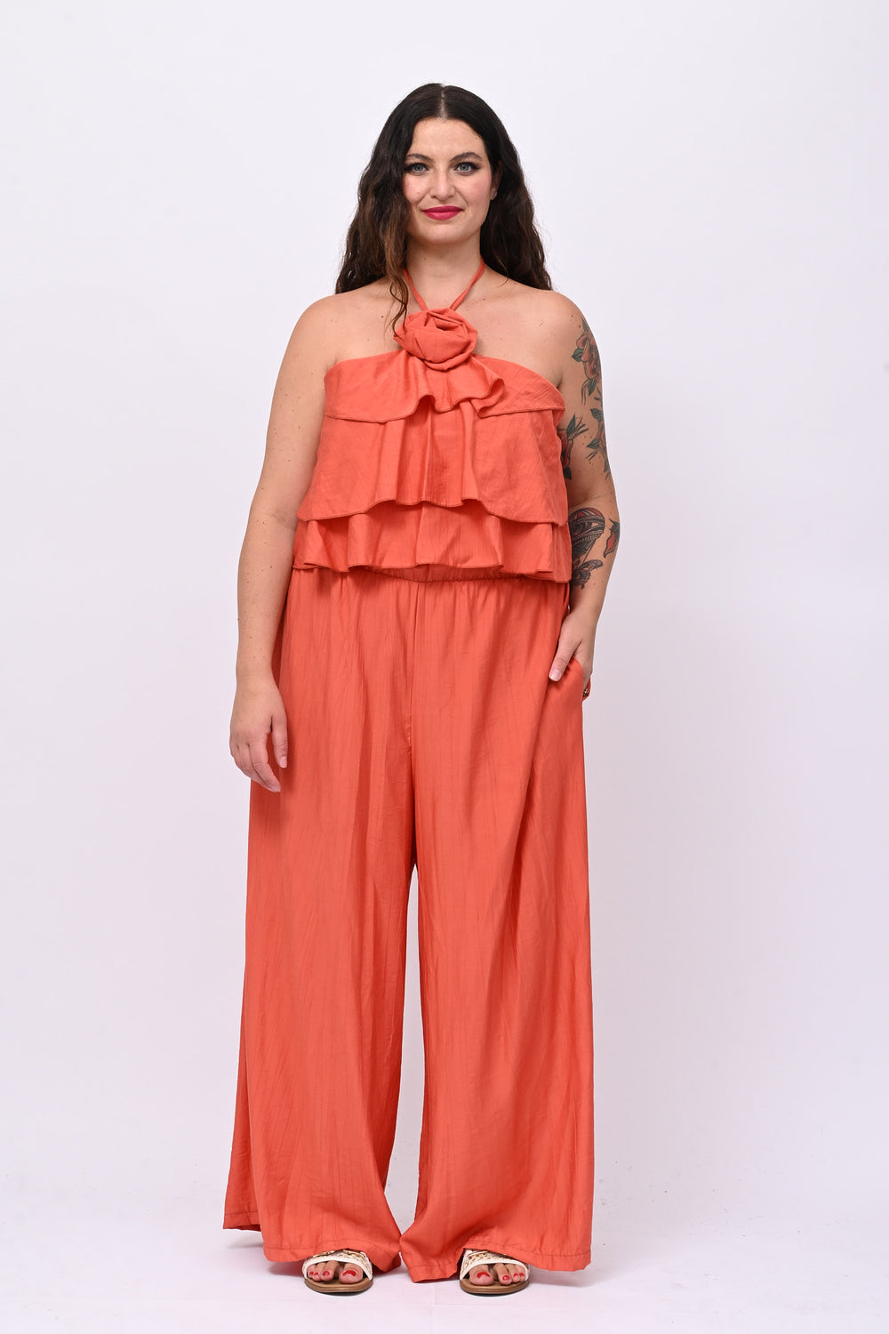 Jumpsuit rouches fiore - Coccio