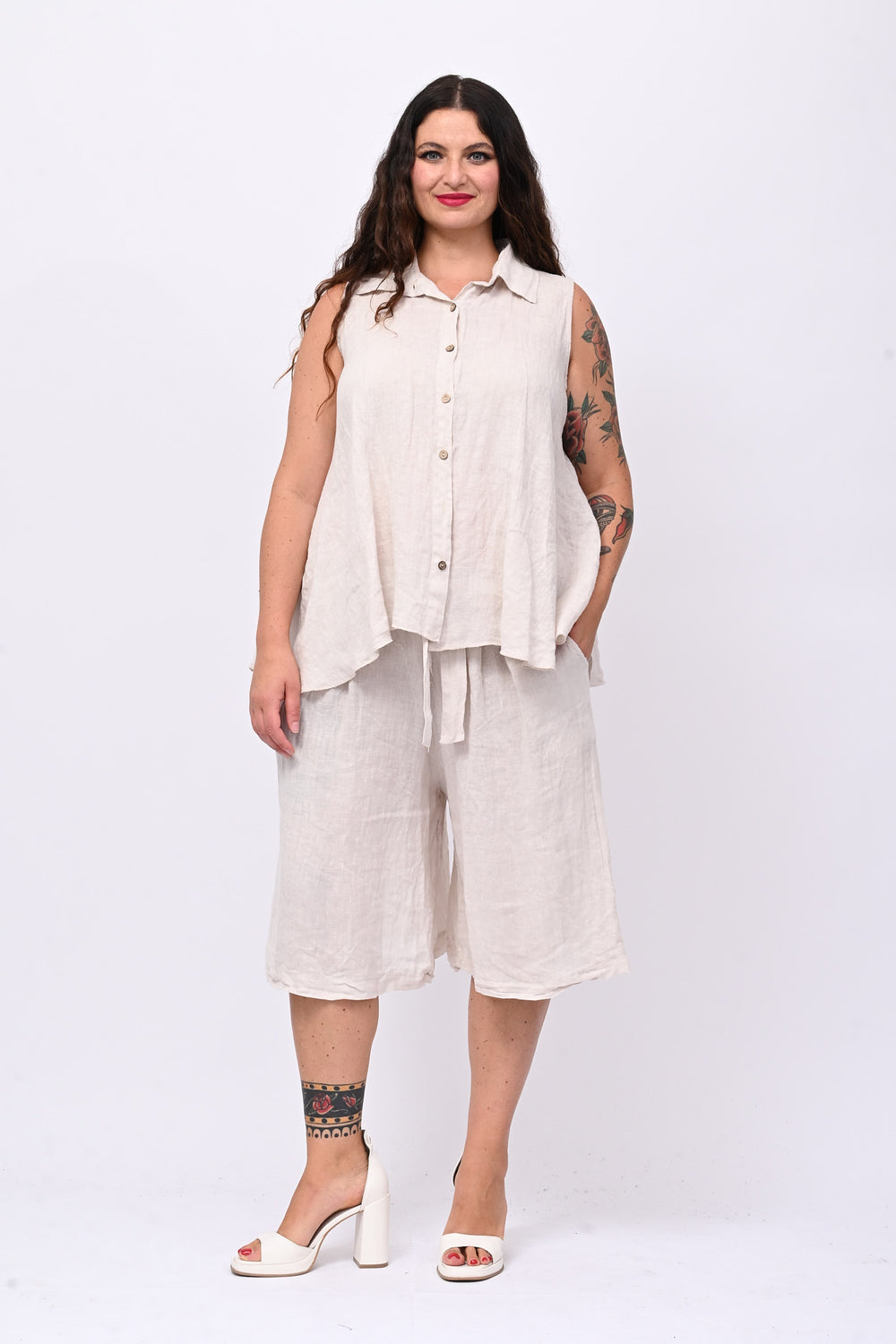 Camicia smanicata lino - Burro