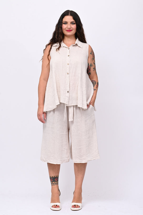 Camicia smanicata lino - Burro