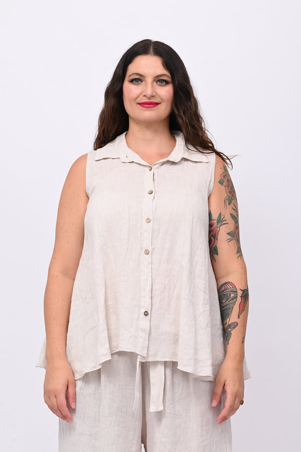 Camicia smanicata lino - Burro