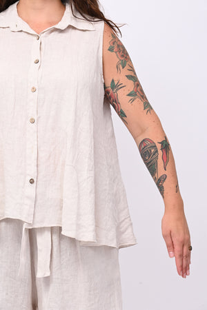 Camicia smanicata lino - Burro