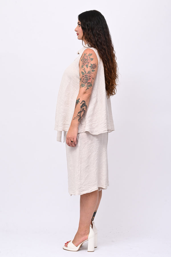 Camicia smanicata lino - Burro