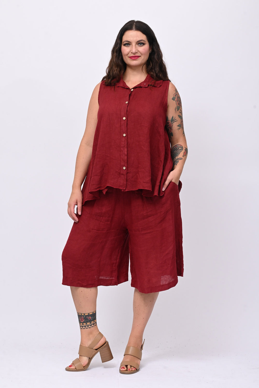 Camicia smanicata lino - India