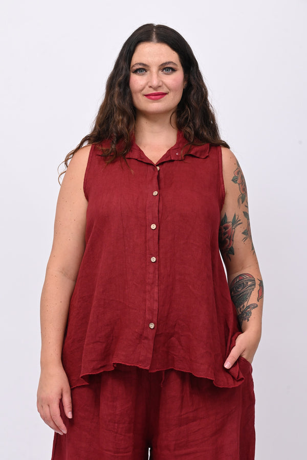 Camicia smanicata lino - India