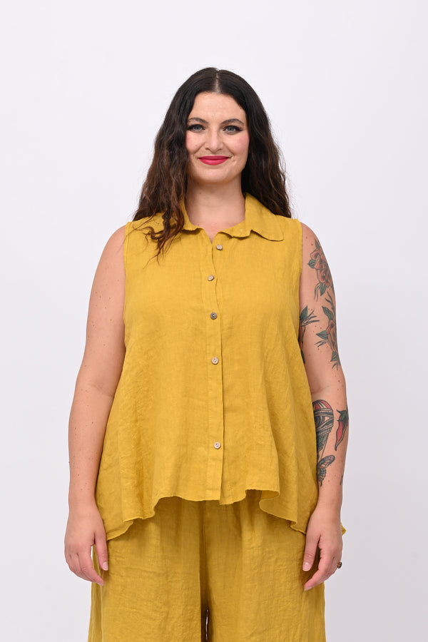 Camicia smanicata lino - Senape