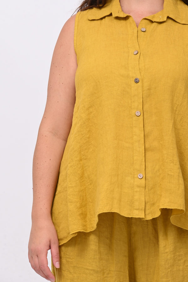 Camicia smanicata lino - Senape