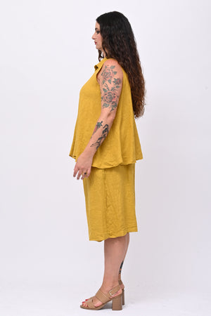 Camicia smanicata lino - Senape