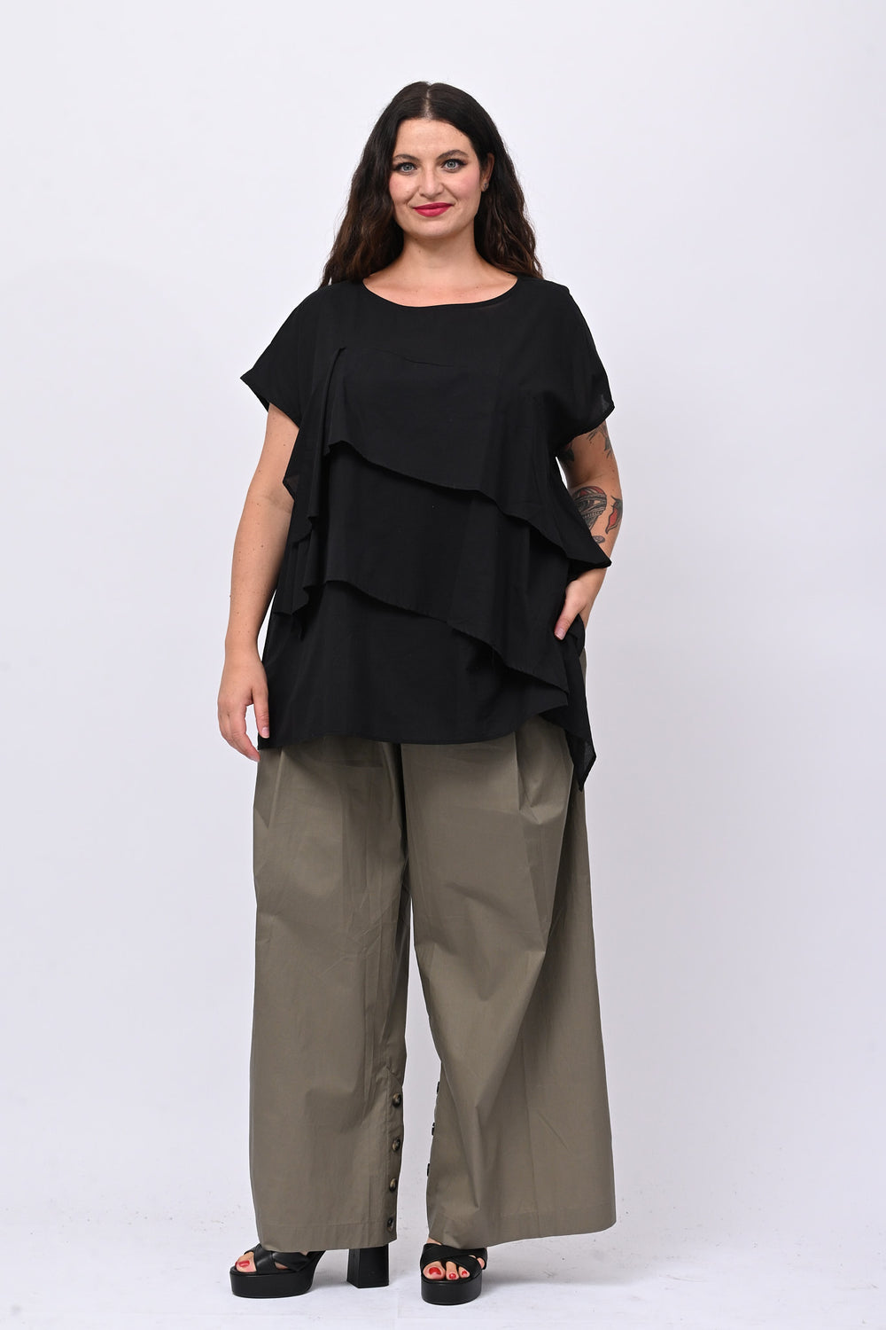 Blusa doppia balza - Nero