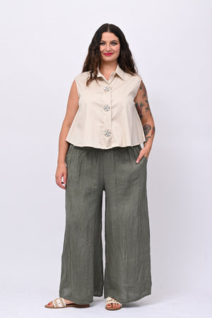Pantalone palazzo lino - Verde militare