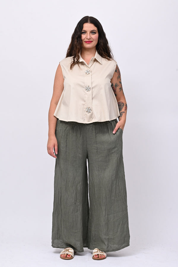 Pantalone palazzo lino - Verde militare