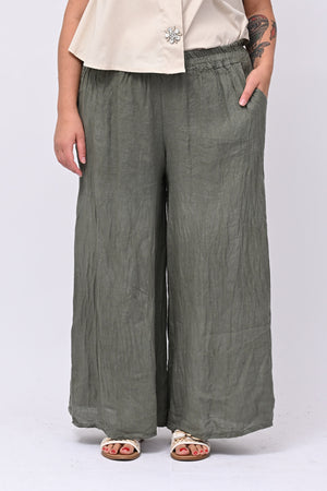 Pantalone palazzo lino - Verde militare