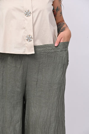 Pantalone palazzo lino - Verde militare