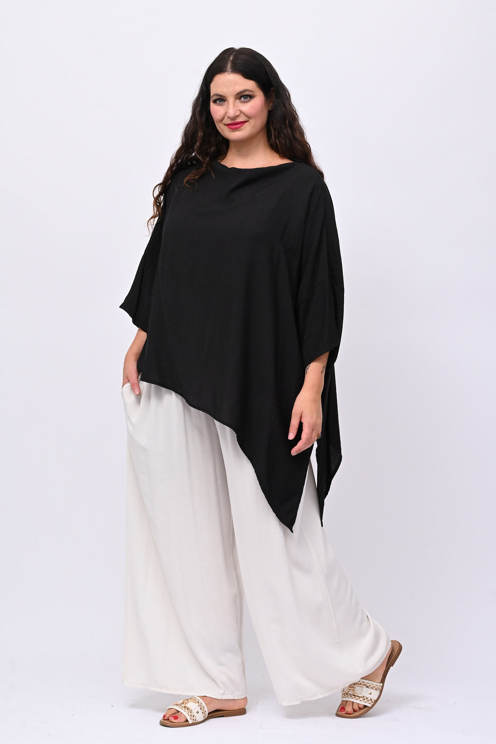Blusa over chantung - Nero