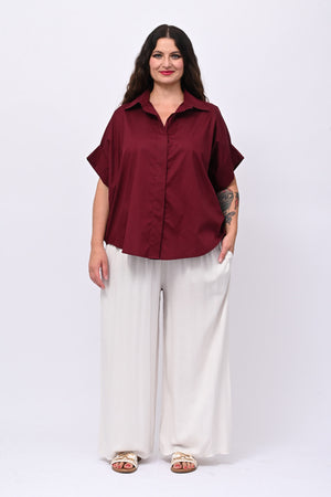 Camicia cotone stondata - Vino