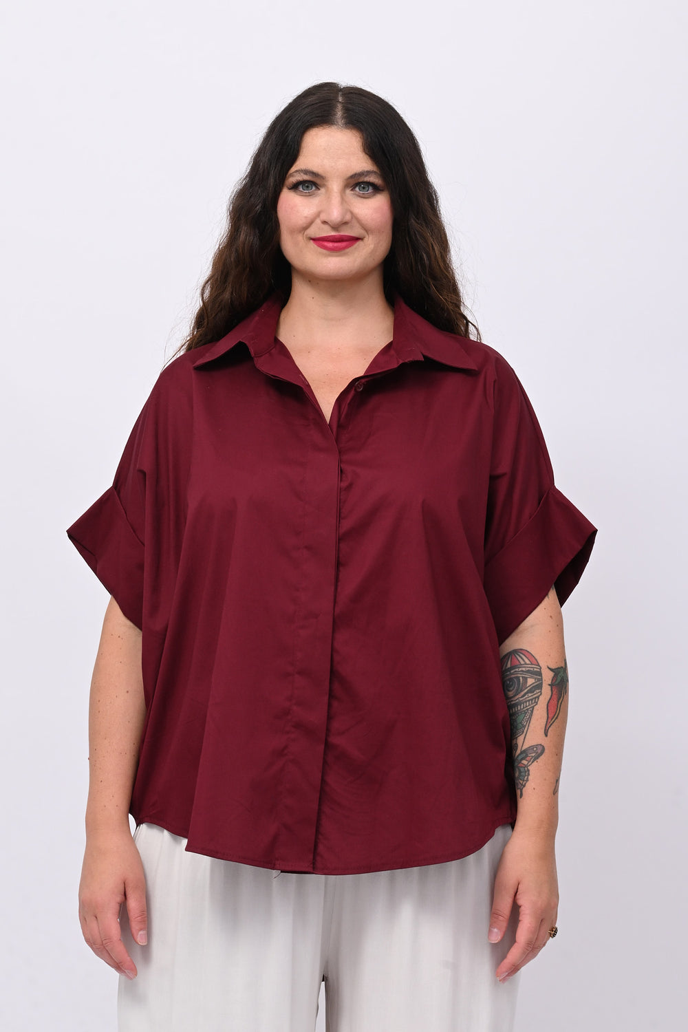 Camicia cotone stondata - Vino