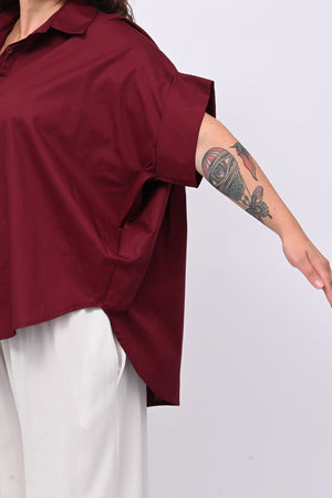 Camicia cotone stondata - Vino