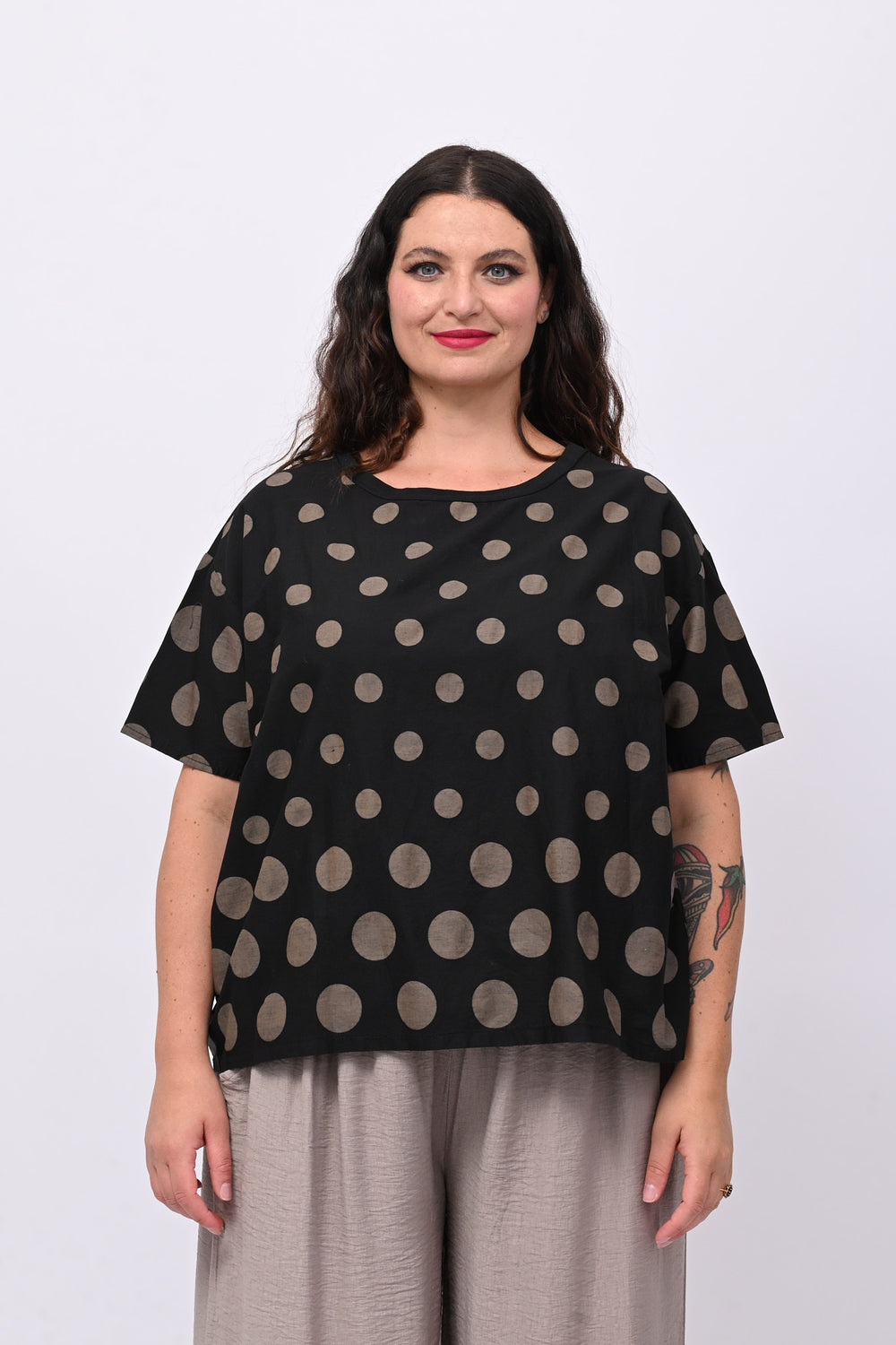 Blusa cotone pois - Nero