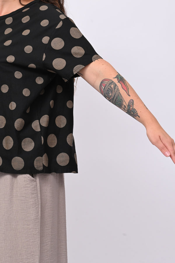 Blusa cotone pois - Nero
