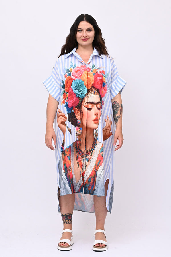 Abito lino Frida - Celeste
