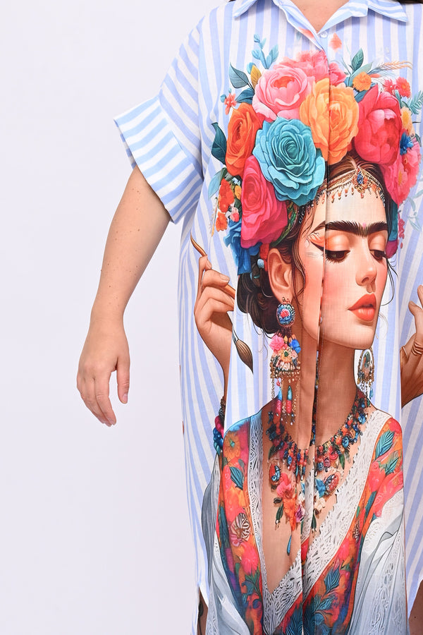 Abito lino Frida - Celeste