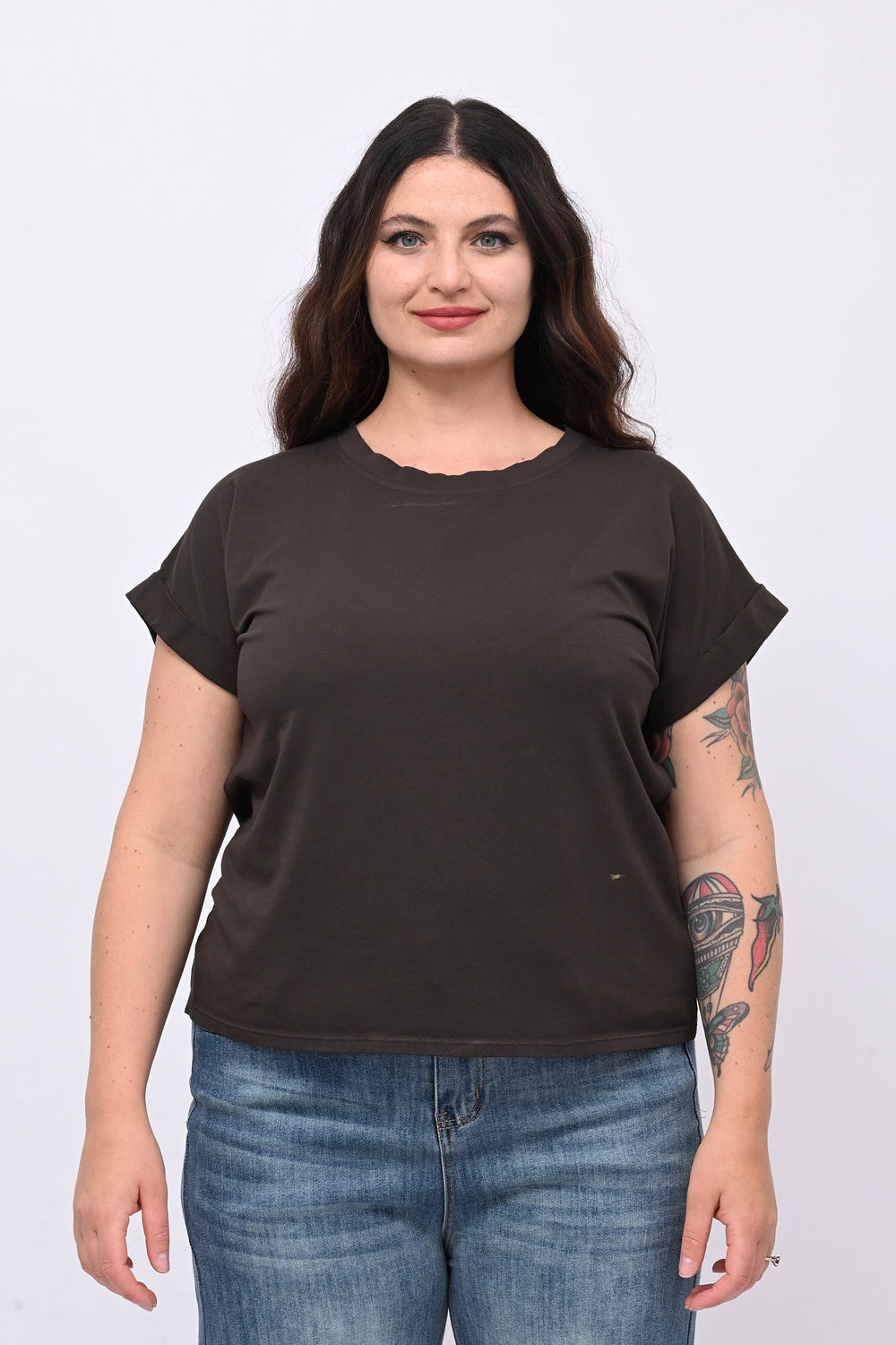 T-shirt basic risvoltino - Moro