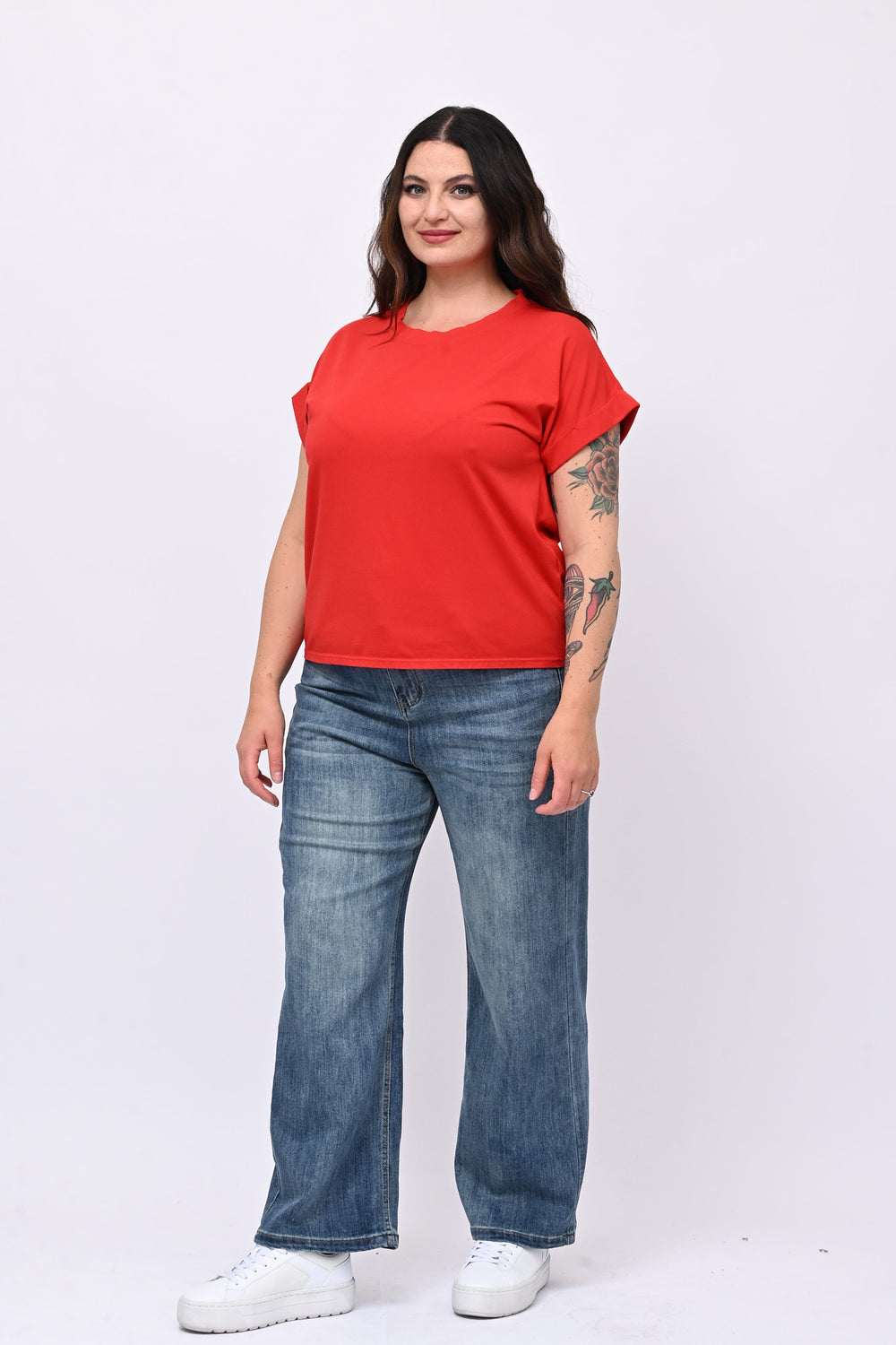 T-shirt basic risvoltino - Rosso