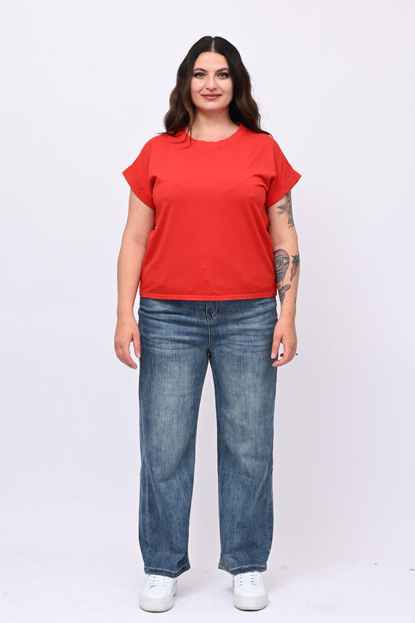 T-shirt basic risvoltino - Rosso