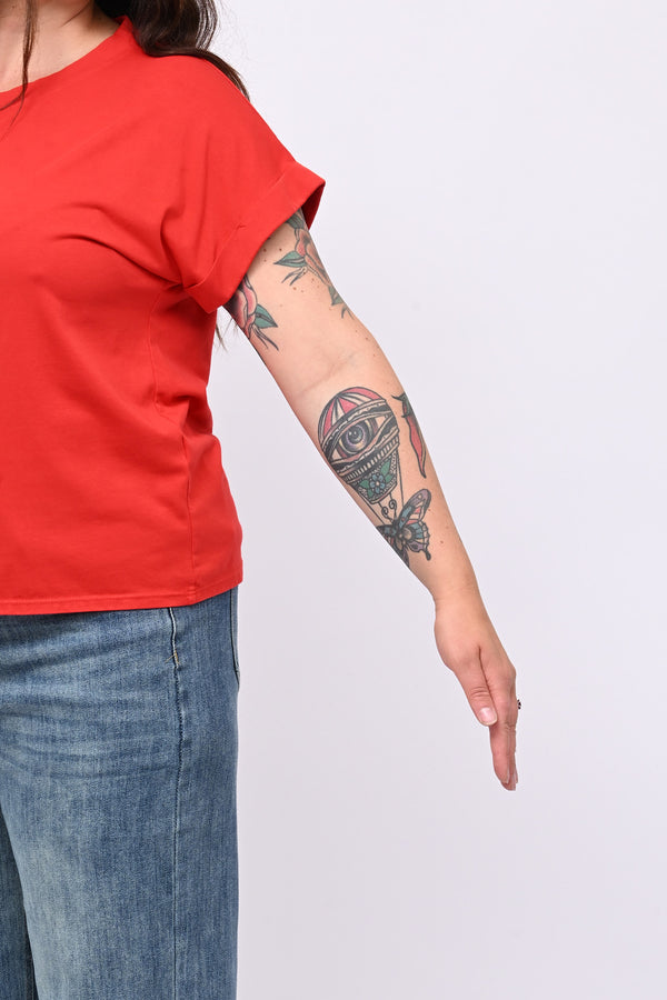 T-shirt basic risvoltino - Rosso
