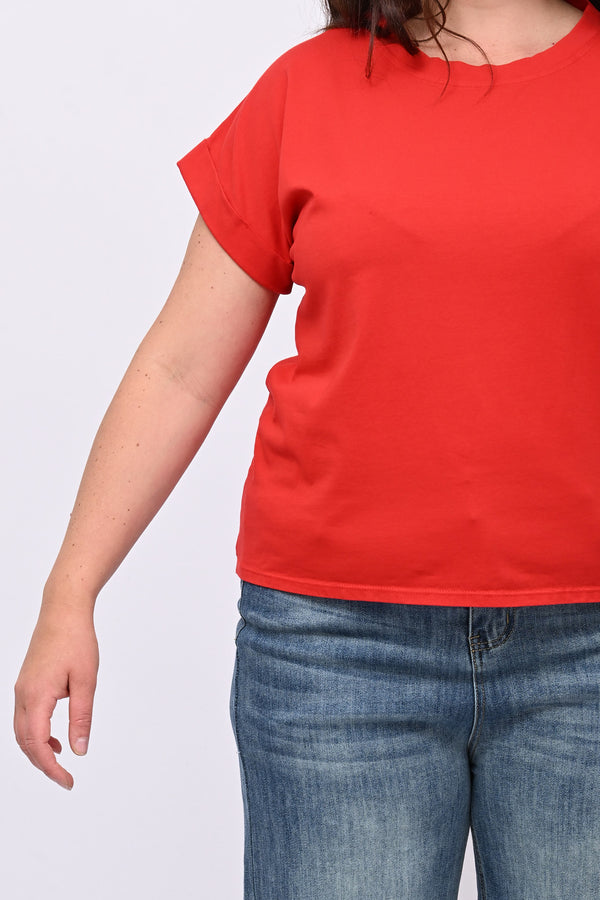 T-shirt basic risvoltino - Rosso