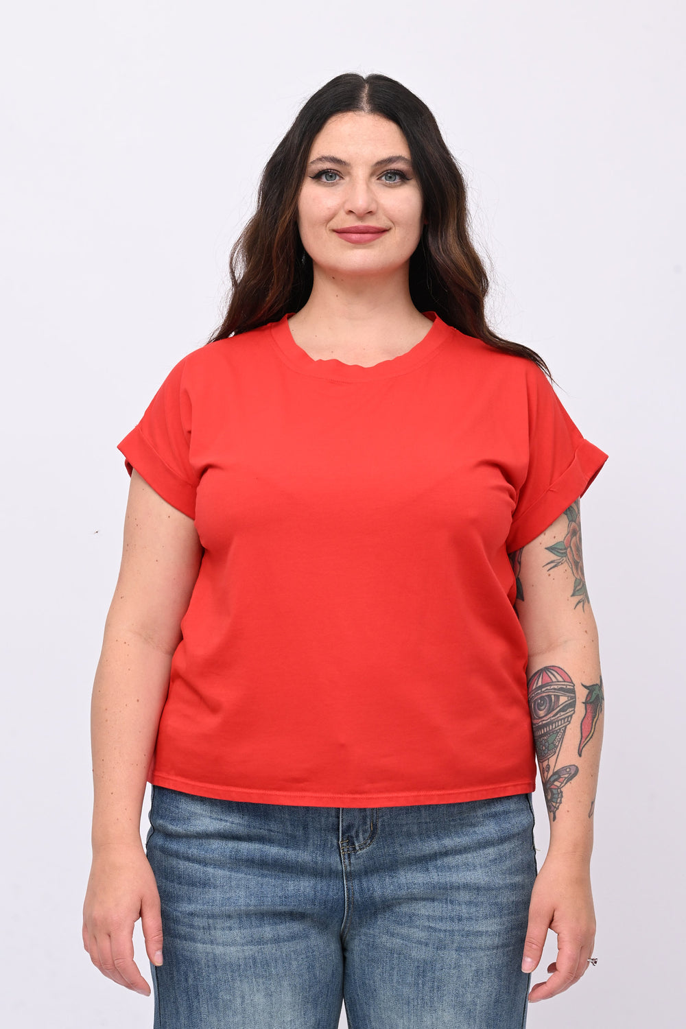 T-shirt basic risvoltino - Rosso