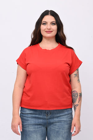 T-shirt basic risvoltino - Rosso