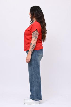 T-shirt basic risvoltino - Rosso