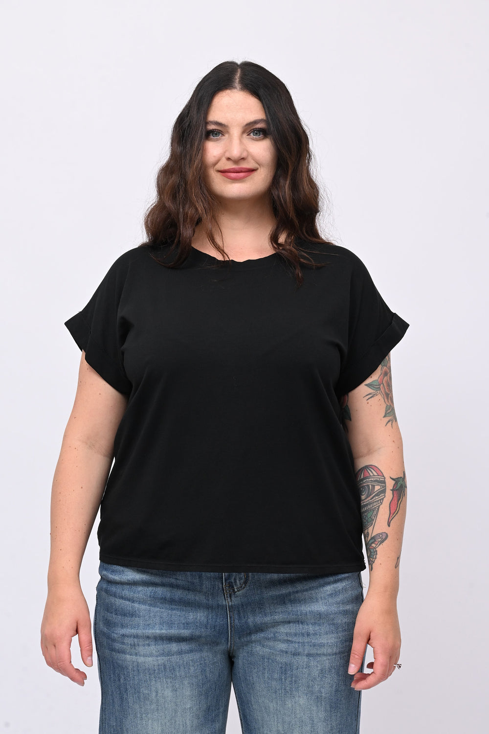 T-shirt basic risvoltino - Nero