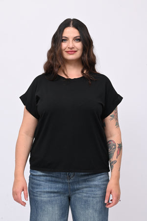 T-shirt basic risvoltino - Nero
