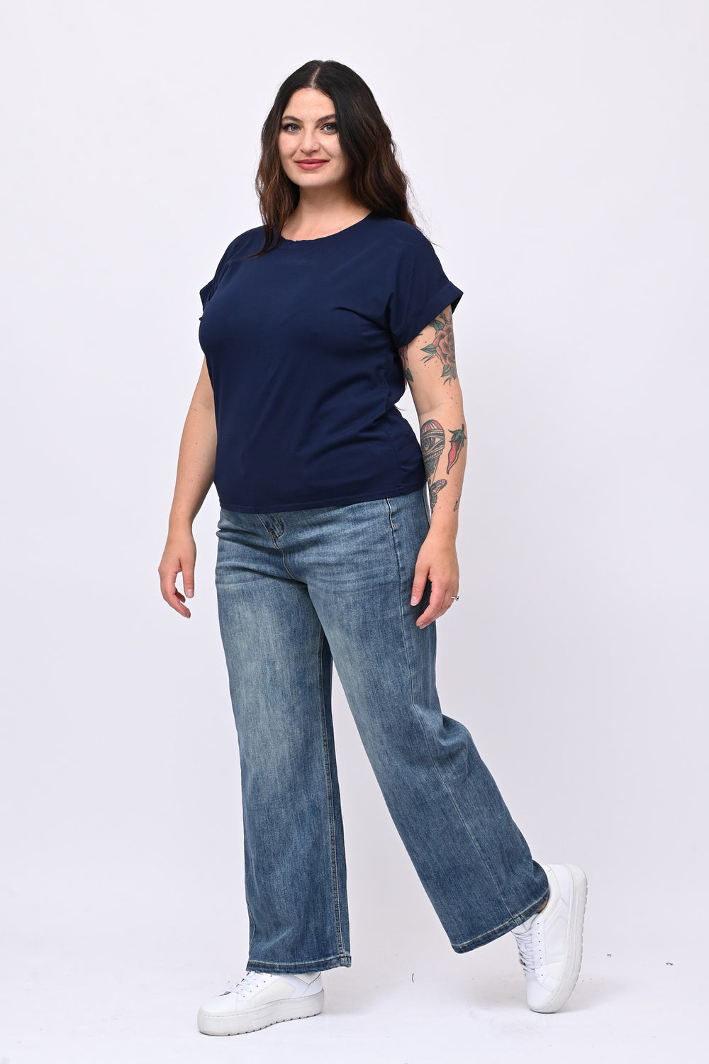 T-shirt basic risvoltino - Blu