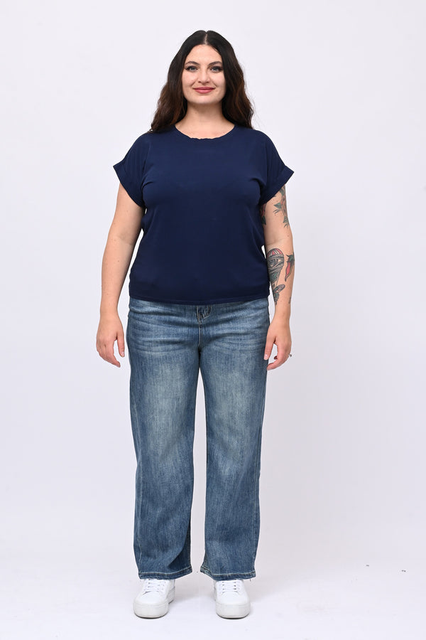 T-shirt basic risvoltino - Blu