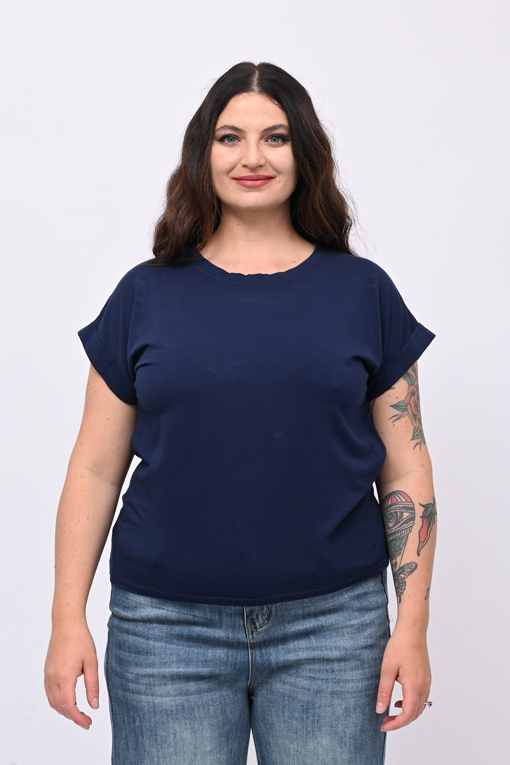 T-shirt basic risvoltino - Blu