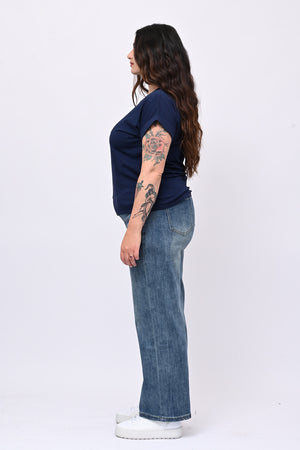 T-shirt basic risvoltino - Blu