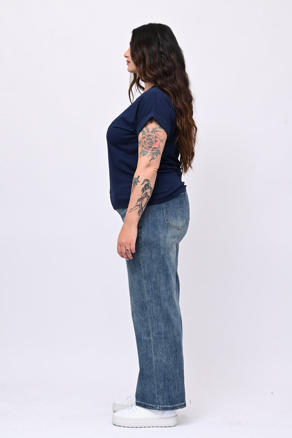 T-shirt basic risvoltino - Blu