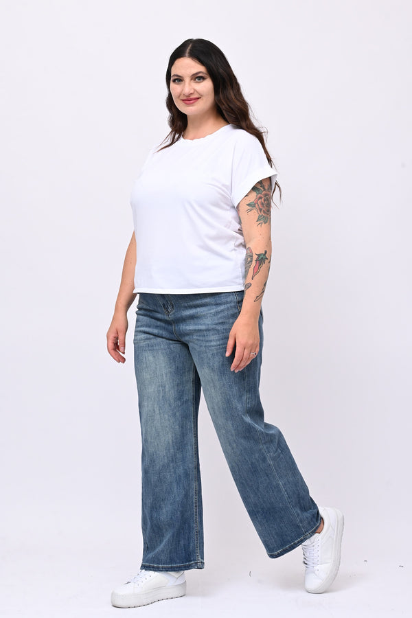 T-shirt basic risvoltino - Bianco