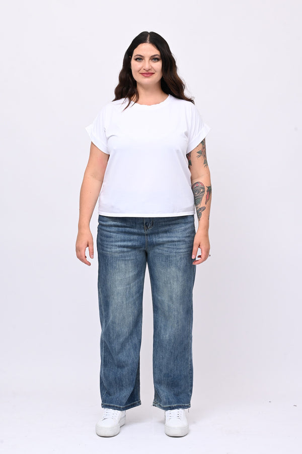 T-shirt basic risvoltino - Bianco
