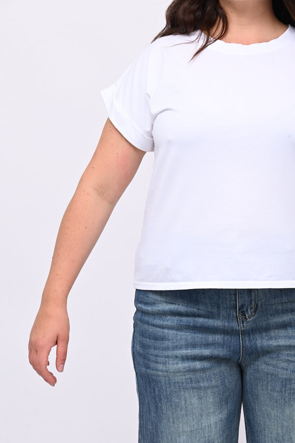 T-shirt basic risvoltino - Bianco