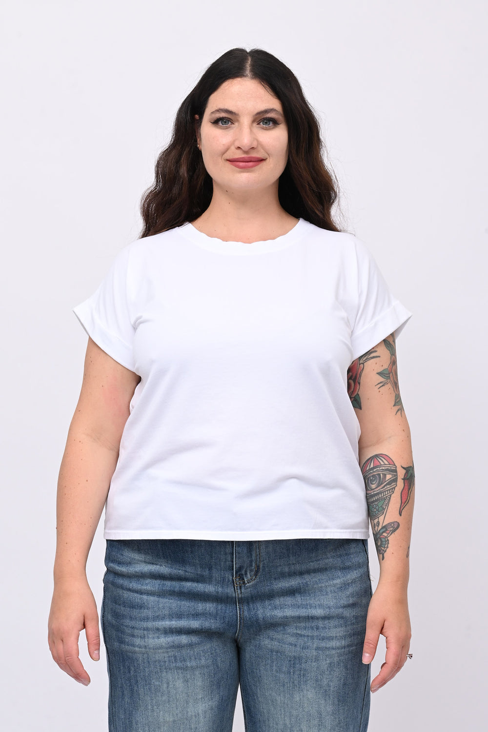 T-shirt basic risvoltino - Bianco