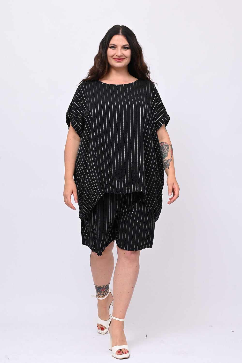 Completo gessato shorts - Nero
