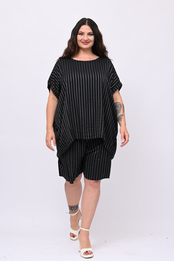 Completo gessato shorts - Nero