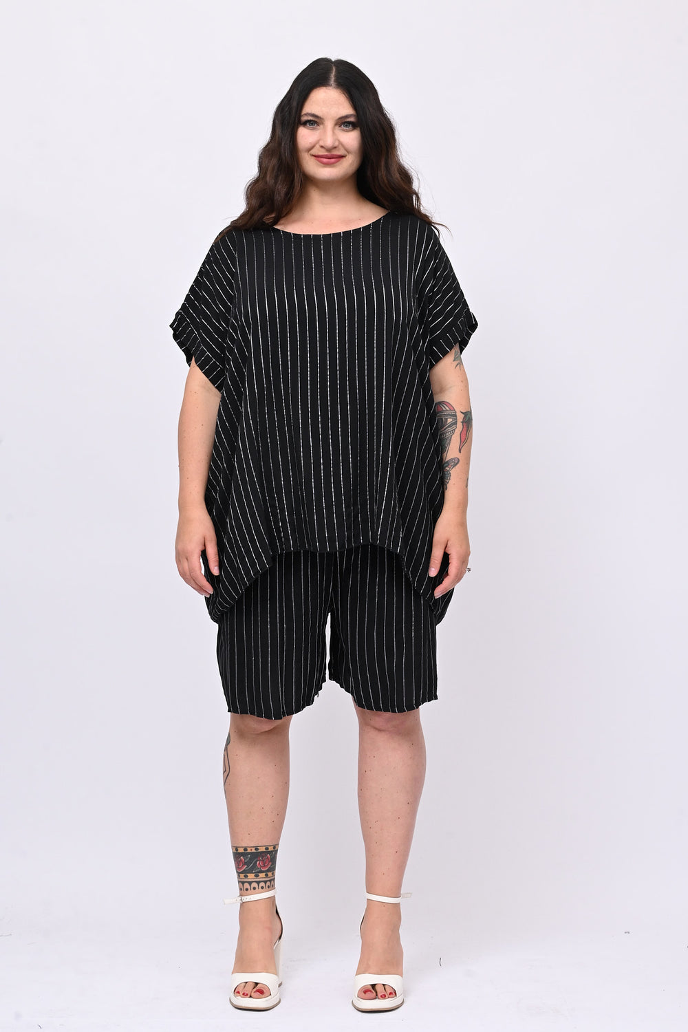 Completo gessato shorts - Nero